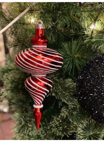 10" Red & White Finial Swirl Ornament