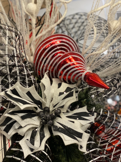 10" Red & White Finial Swirl Ornament