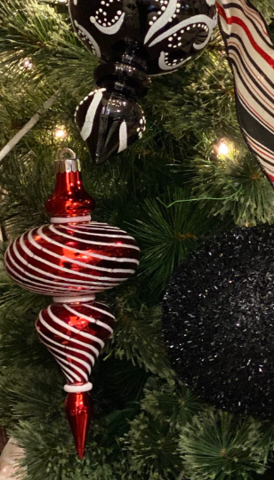 10" Red & White Finial Swirl Ornament