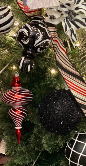 10" Red & White Finial Swirl Ornament