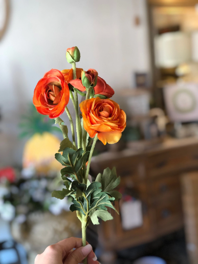 26" Artificial Orange Ranunculus Stem with 6 Blooms