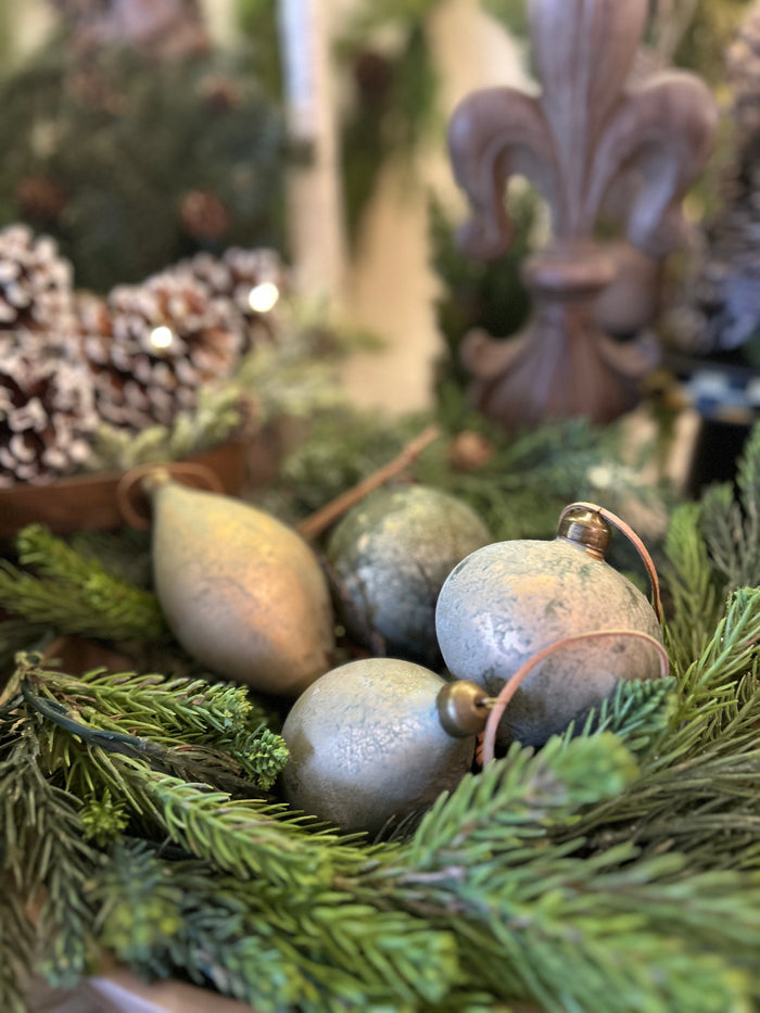 Sage, Bronze, and Gold Set of 3 Ornaments with Faux Leather Straps