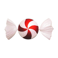 Red and white pinwheel jumbo candy ornament featuring a half-round peppermint swirl center with glittered white wrapper ends.