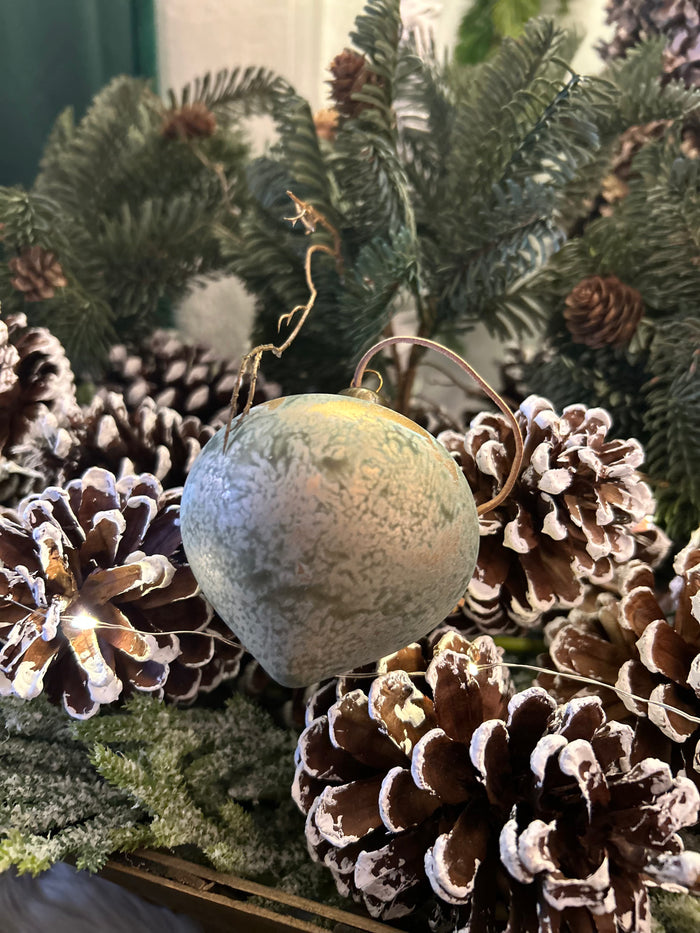 Sage, Bronze, and Gold Set of 3 Ornaments with Faux Leather Straps
