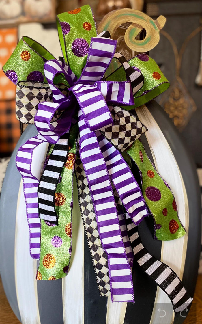 Large Purple White Stripe, Black White, Polka Green Dot