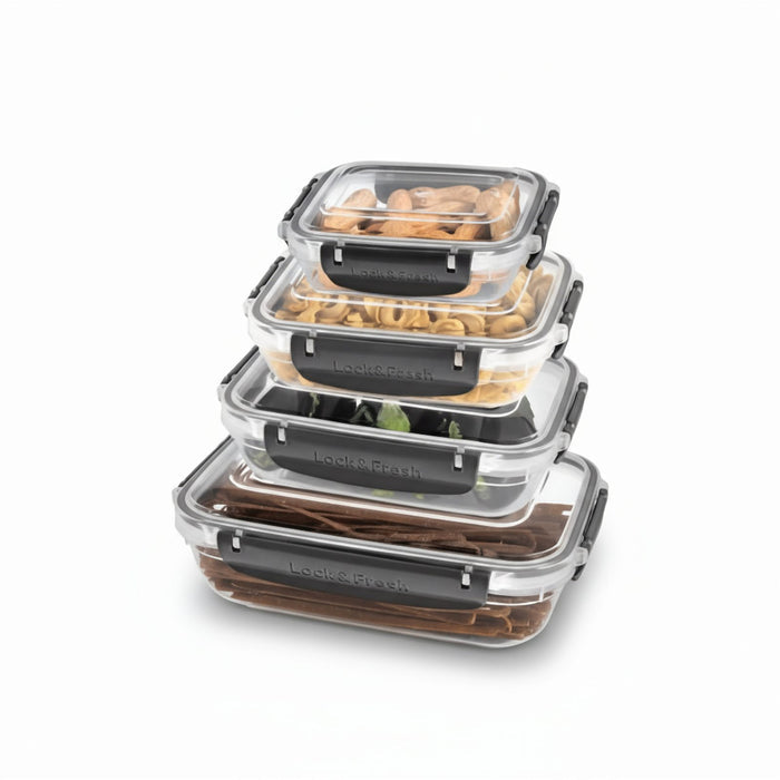 4 Piece Food Storage Box Set with Clip Lids, 1.68 L, 23 x 12 cm