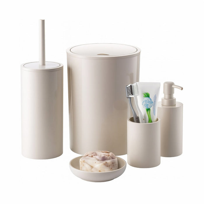 5 Piece Plastic Bathroom Set with 18×18×25cm Bin & Brush