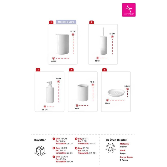 Bathroom Accessories Set 5-Piece Plastic Primanova color variants