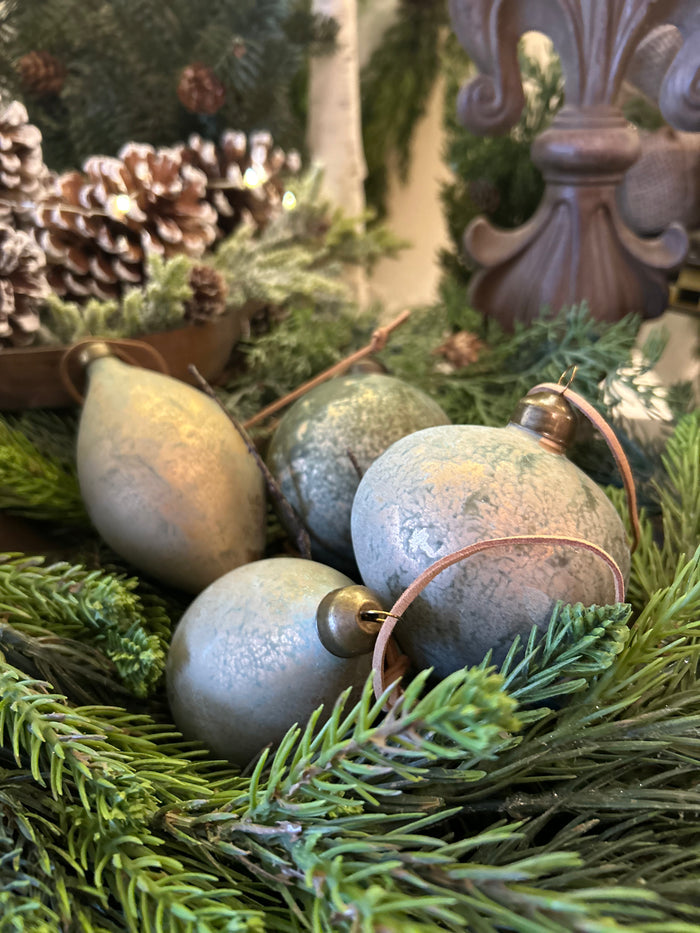 Sage, Bronze, and Gold Set of 3 Ornaments with Faux Leather Straps