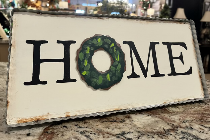 Home Metal Display Magnet Board with Attached Easel and Green Wreath Magnet