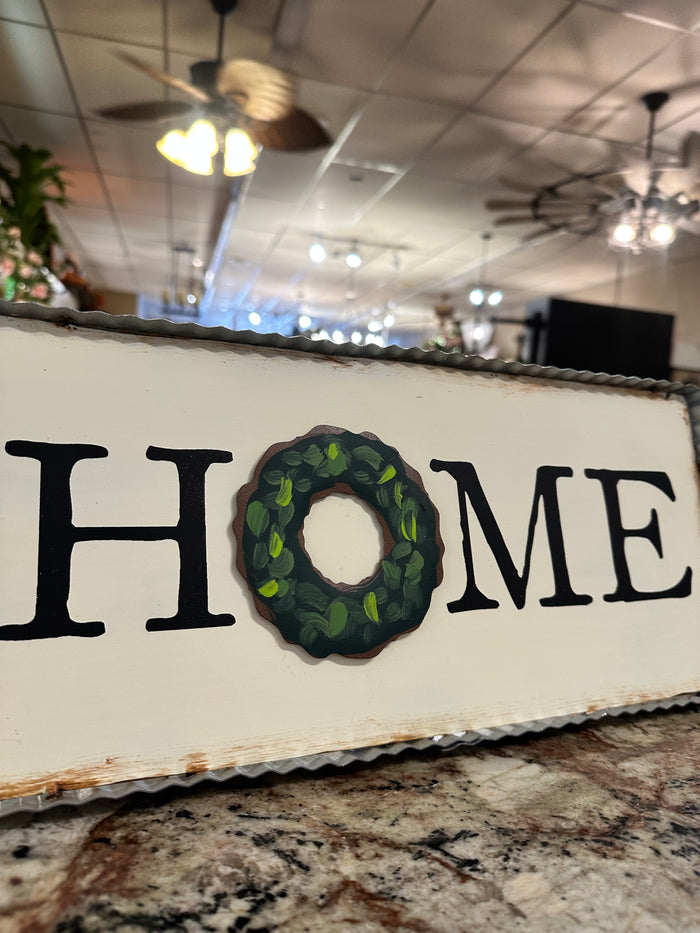 Home Metal Display Magnet Board with Attached Easel and Green Wreath Magnet