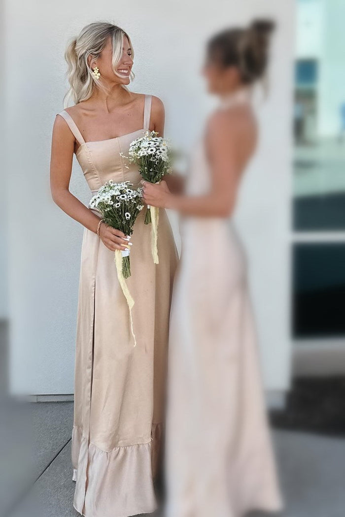 Lace-Up A-Line Maxi Dress with Slit