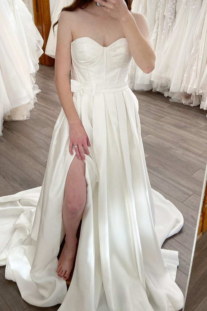 A-Line Strapless Empire-Waist Sleeveless Satin Long Dress