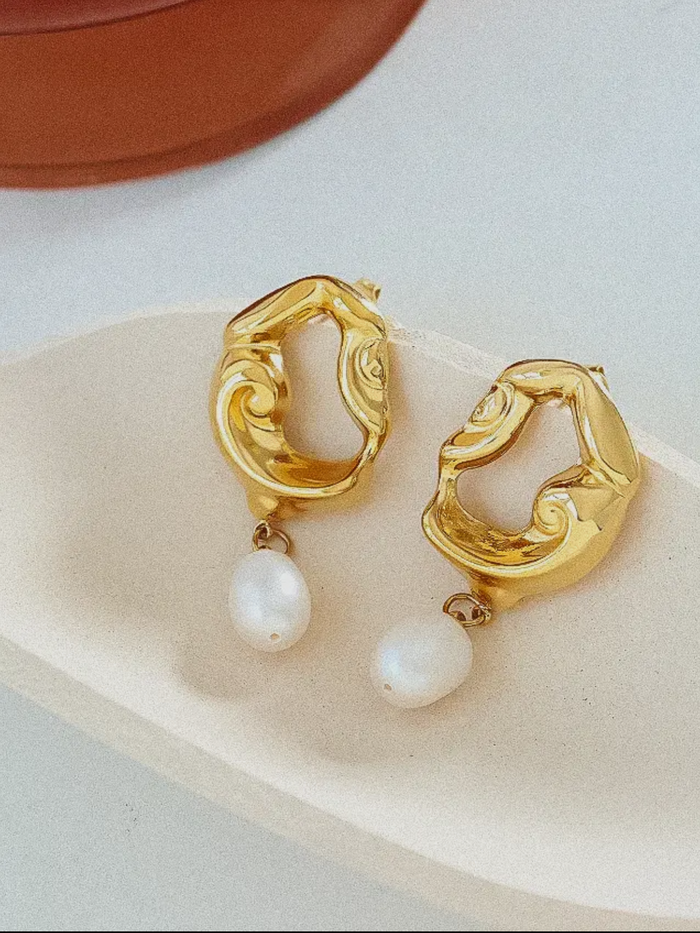Abstract Pearl Earrings