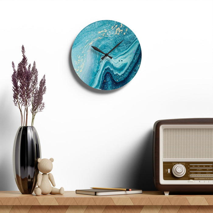 Acrylic Wall Clock — Blue Ocean Marble Swirl Wall Clock