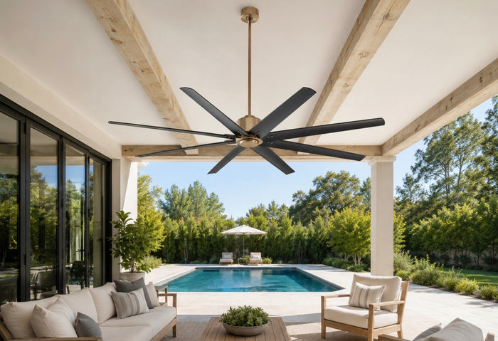 Aged Brass and Black Fleet Ceiling Fan - 72” or 56” DAMP Rated Fan Indoor or Outdoor