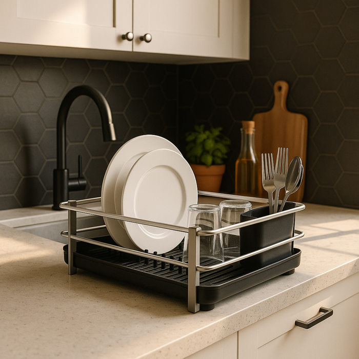 Primanova draining basket contents and components flat lay