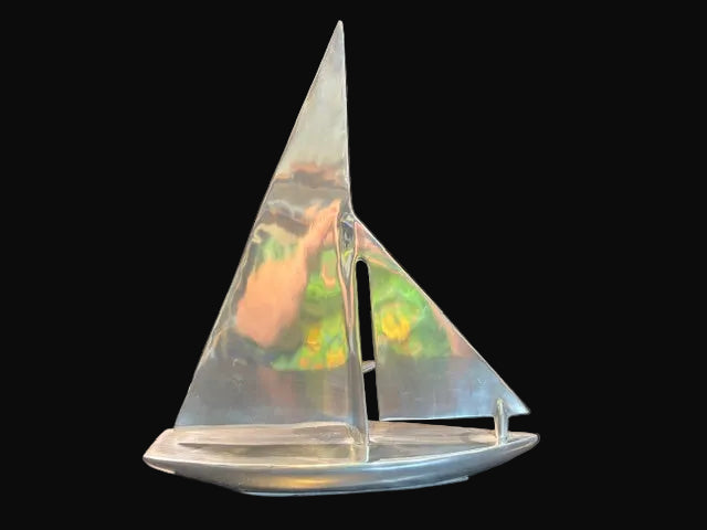 #Aluminum Sailboat Sculpture 15″ Tall – Mid Century Modern Nautical Decor - Annapolis Maritime Antiques
