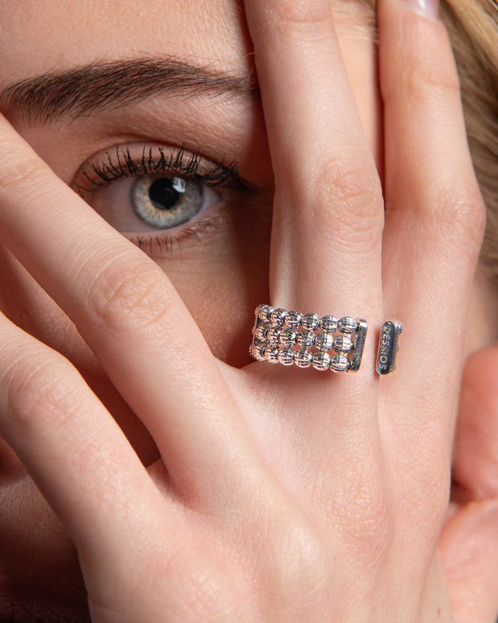 Anello Crystal 3 file in argento placcato rodio