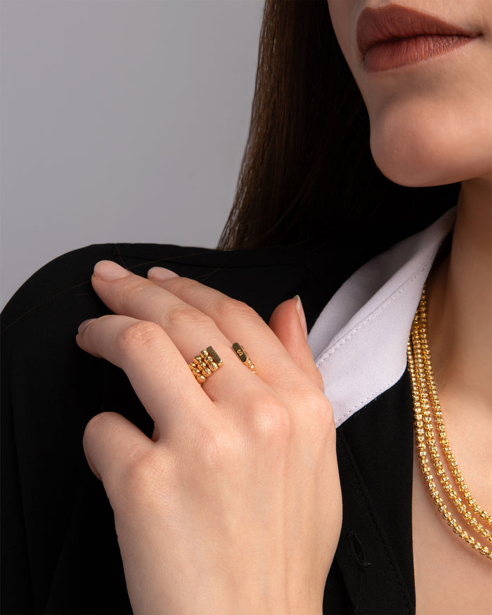 Anello Crystal 3 file in argento placcato oro