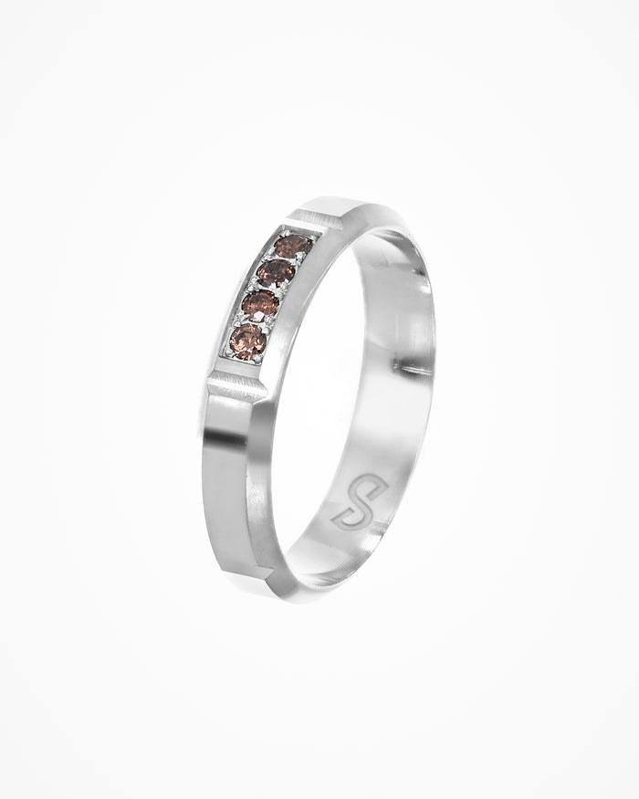 Anello Miami Sun in argento placcato rodio con zirconi marroni