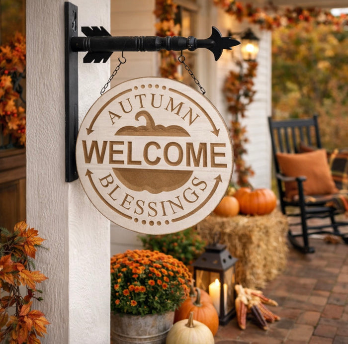 Arrow Replacement Welcome Autumn Blessings Hanging Sign, Porch Sign, Farmhouse Style