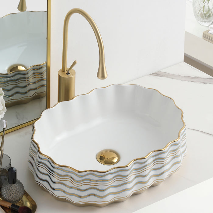 Art Vanity Washbasin White & Gold - Imported Designer Basin Pakistan - Aqua Bath