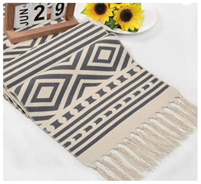 Aztec Gray & White Table Runner