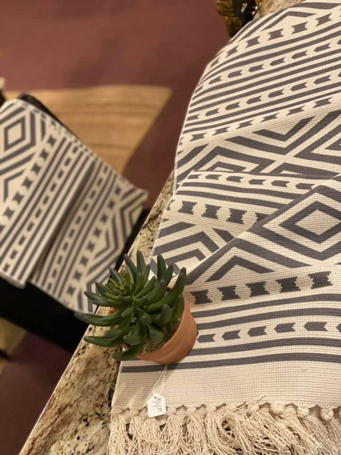 Aztec Gray & White Table Runner