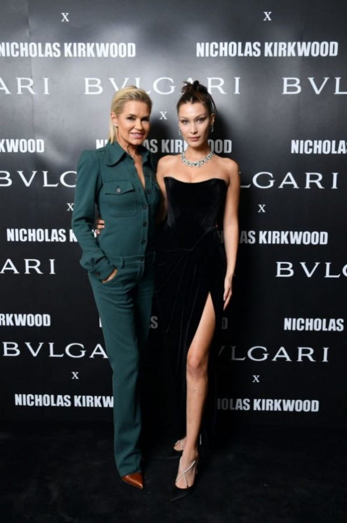 Bella Hadid Strapless Black Velvet Split Red Carpet Dress