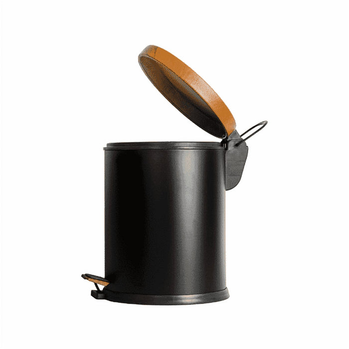 Black 5 L Stainless Steel Pedal Bin with Wooden Lid for Bathroom