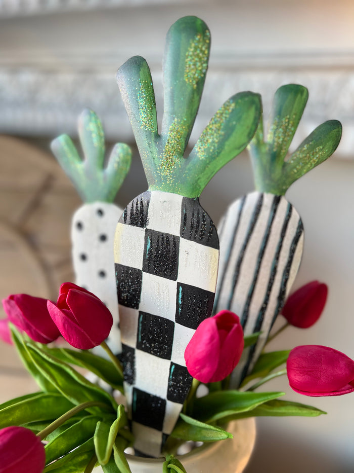 Black and White Patterned Carrots Outdoor Stake Set of 3