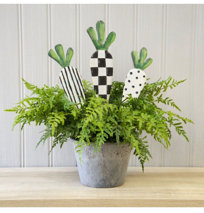 Black and White Patterned Carrots Outdoor Stake Set of 3
