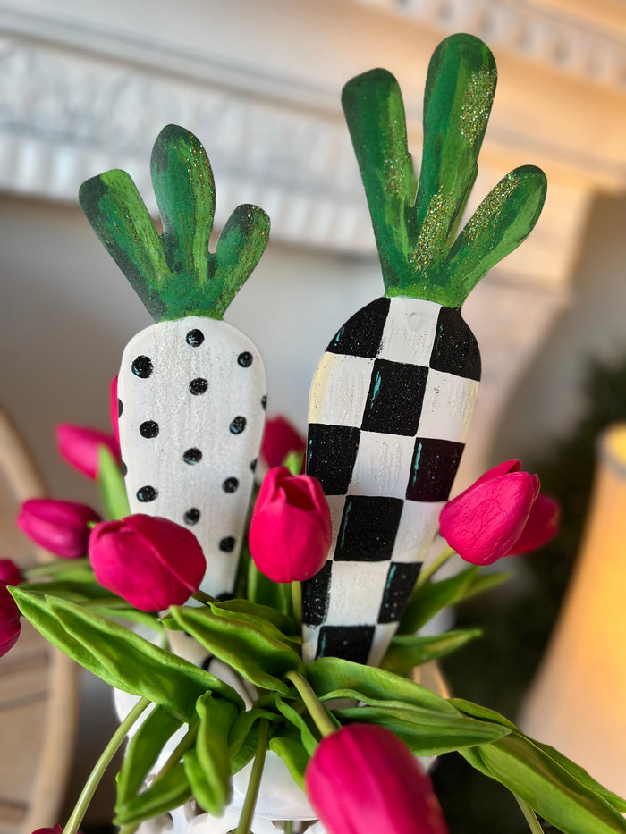Black and White Patterned Carrots Outdoor Stake Set of 3