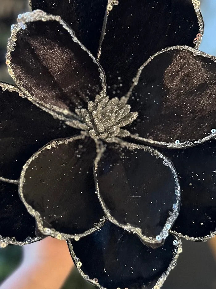 Black Glam Velvet and Silver Magnolia Pack of 3
