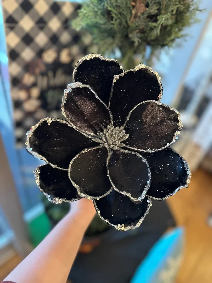 Black Glam Velvet and Silver Magnolia Pack of 3