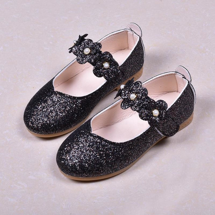 Black / Green / Lavender Leather Sequin Pearl Flat Princess