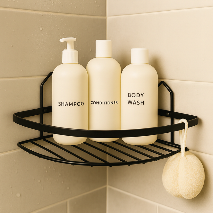 Primanova bathroom shelf contents and components flat lay