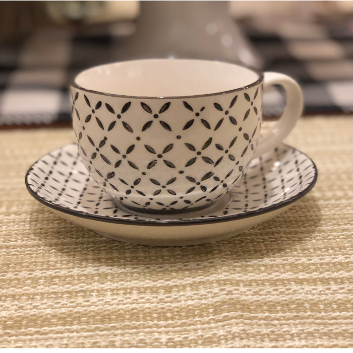 Black & White Tea Cup and Saucer