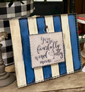Blue and White Stripe Display Stand for Mini Prints or Charms Attached Easel on Backside