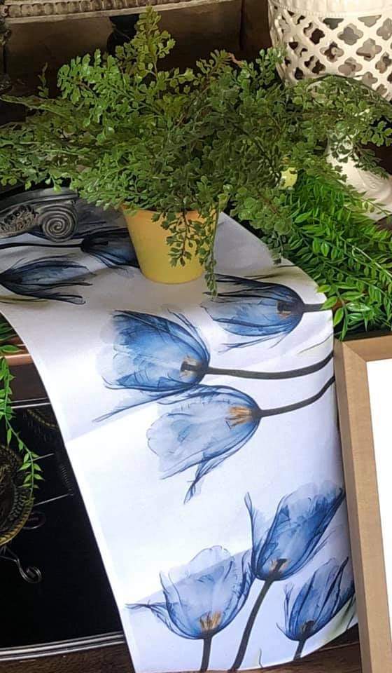 Blue and White Tulip Table Runner