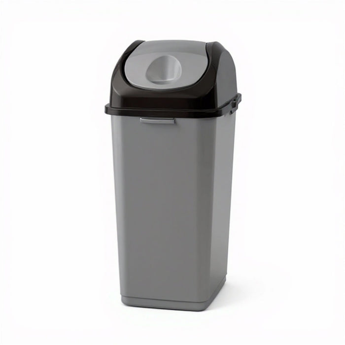 BPA Free Plastic Swing Lid Kitchen Bin, 58 cm Tall, Grey and Black