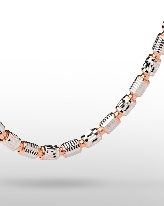 Dettaglio bracciale in argento bicolore Barrel Pioneer placcato rodio e oro rosa