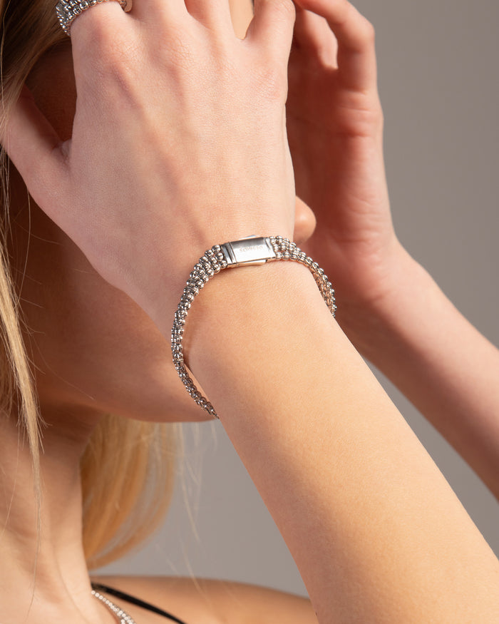 Bracciale Crystal 3 File in argento placcato rodio