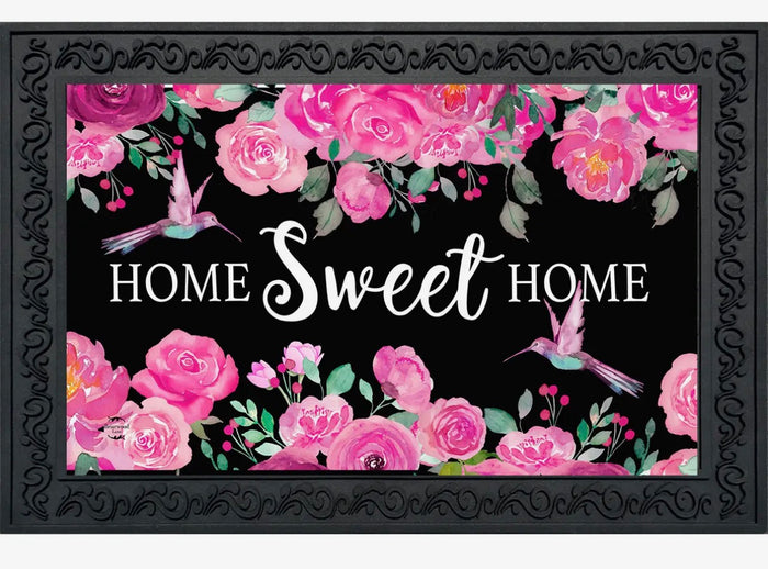 Bright Pink Flowers Home Sweet Home Door Mat Outdoor