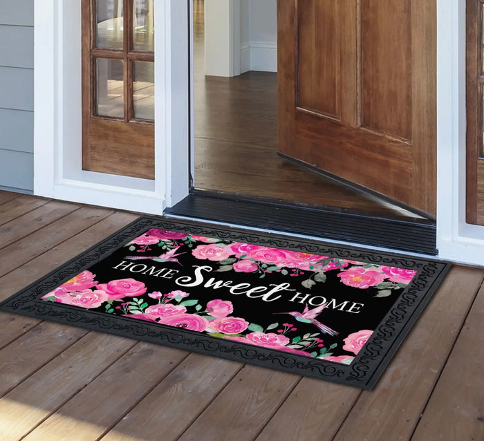 Bright Pink Flowers Home Sweet Home Door Mat Outdoor