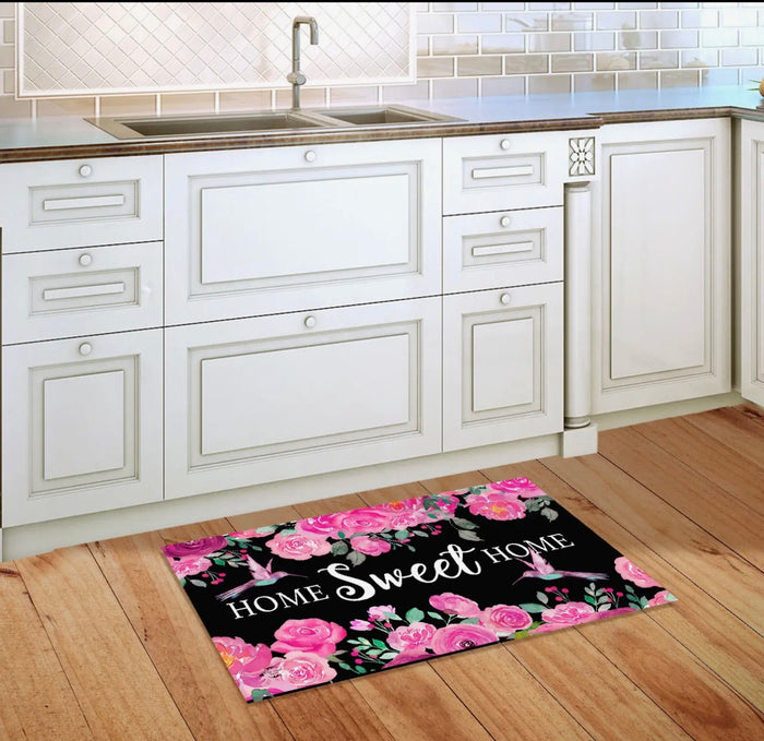 Bright Pink Flowers Home Sweet Home Door Mat Outdoor