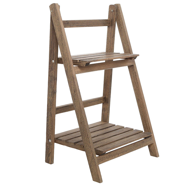Brown 2-Tier Foldable Shelf Rack