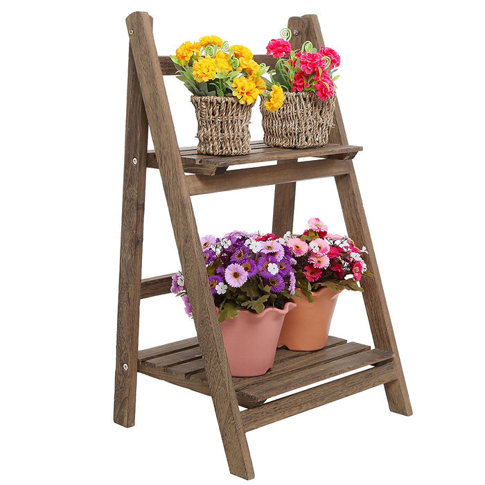 Brown 2-Tier Foldable Shelf Rack