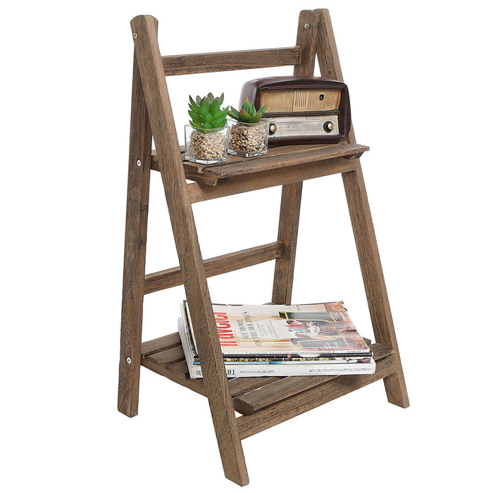 Brown 2-Tier Foldable Shelf Rack